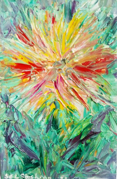 Peinture intitulée "Multicolor Aster" par Selena Sashina, Œuvre d'art originale, Huile
