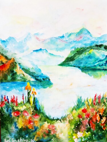 Schilderij getiteld "Blossom Carpathian…" door Selena Sashina, Origineel Kunstwerk, Aquarel