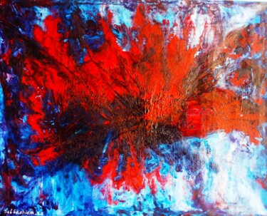 Malerei mit dem Titel "Flying flock of red…" von Selena Sashina, Original-Kunstwerk, Acryl Auf Keilrahmen aus Holz montiert