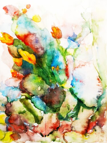 Painting titled "Bright Cactus" by Selena Sashina, Original Artwork, Watercolor