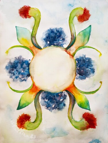 Malarstwo zatytułowany „Floral mandala with…” autorstwa Selena Sashina, Oryginalna praca, Akwarela