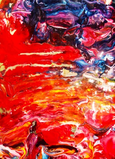 Malerei mit dem Titel "Red sea. Full moon" von Selena Sashina, Original-Kunstwerk, Acryl Auf Keilrahmen aus Holz montiert
