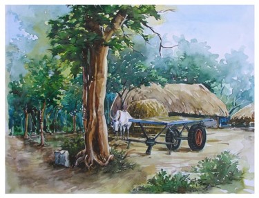 Malerei mit dem Titel "South indian villag…" von Selva, Original-Kunstwerk