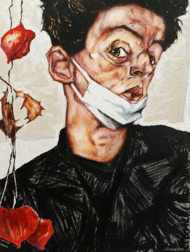 Картина под названием "Egon Schiele style…" - Evgen Semenyuk, Подлинное произведение искусства, Масло