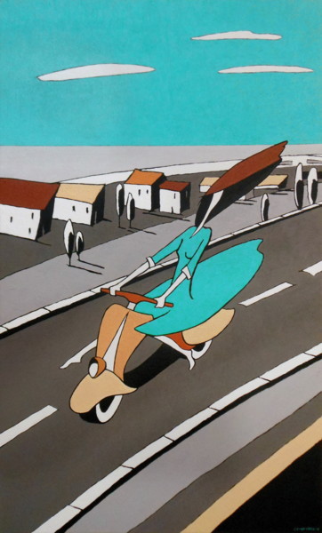 Pittura intitolato "Sand colored scooter" da Evgen Semenyuk, Opera d'arte originale, Acrilico