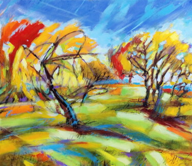Peinture intitulée "Apple trees in autu…" par Evgen Semenyuk, Œuvre d'art originale, Huile