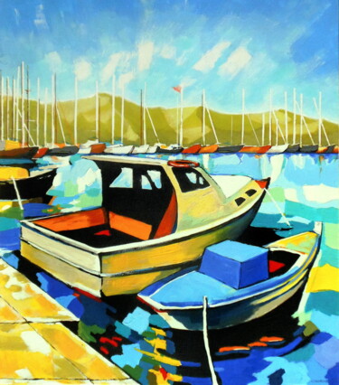 绘画 标题为“Seascape With Boats” 由Evgen Semenyuk, 原创艺术品, 丙烯