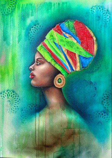 Pintura titulada "African woman" por Nadezhda Opekunova (Lillas Art), Obra de arte original, Oleo