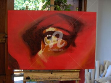 Painting titled "Eyes in red" by Marcela, Original Artwork