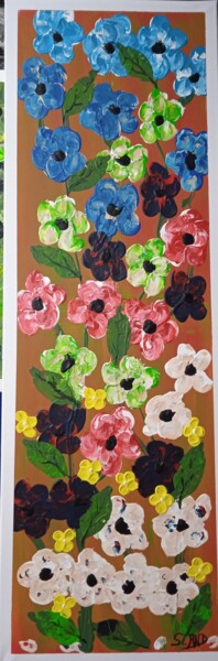 Painting titled "fleurs sur treillage" by Serge Arnaud, Original Artwork, Acrylic