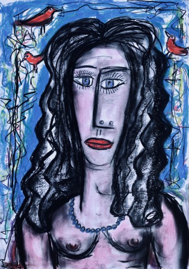 Schilderij getiteld "Portrait de la femm…" door Serge Berry, Origineel Kunstwerk, Pastel