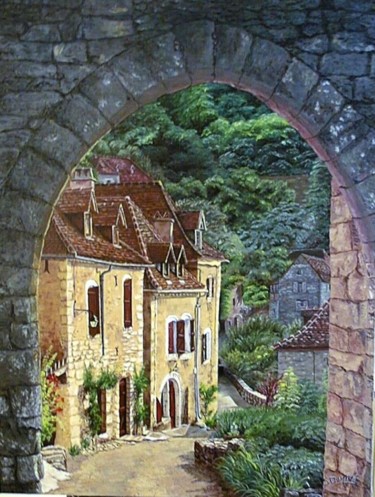 Painting titled "paysage du lot" by Serge Domine, Original Artwork, Oil