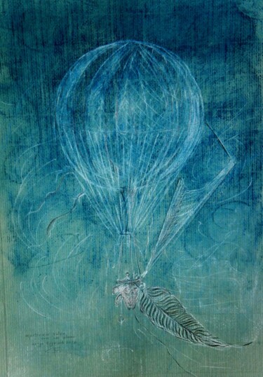 Drawing titled "Mystérieux ballon a…" by Serge Reynaud (Art of Flying), Original Artwork, Pastel