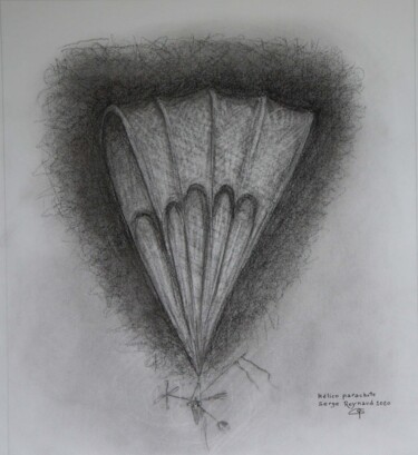 Tekening getiteld "Helico Parachute" door Serge Reynaud (Art of Flying), Origineel Kunstwerk, Grafiet