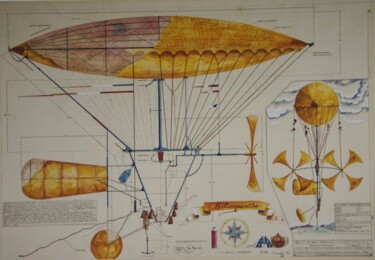 Printmaking titled "Helicopanthe plan a…" by Serge Reynaud (Art of Flying), Original Artwork, Digital Print