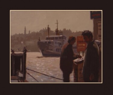 Painting titled "Karakoy et les vapu…" by Serge Salis, Original Artwork, Oil Mounted on Other rigid panel