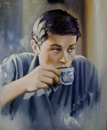 Painting titled "Alain Delon  1960" by Serge Santini, Original Artwork, Oil Mounted on Cardboard