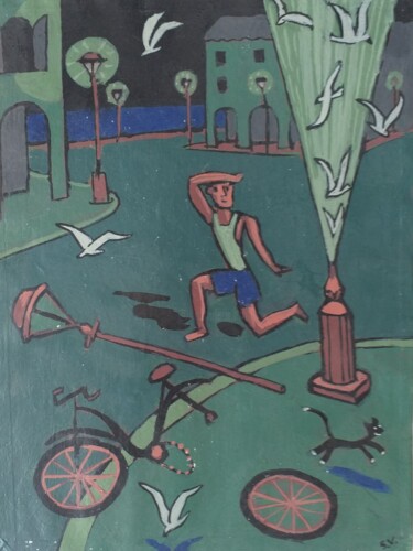 Pintura intitulada "Accident de velo" por Serge Voulouzan, Obras de arte originais, Acrílico