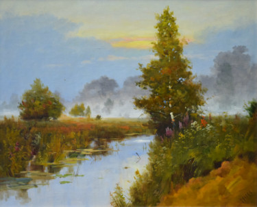 Pittura intitolato "Misty Morning on th…" da Sergei Kozjakov, Opera d'arte originale, Olio