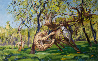 Malarstwo zatytułowany „bighorn deer. confu…” autorstwa Сергей Крупкин, Oryginalna praca, Olej