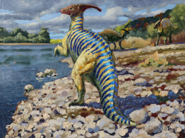 Painting titled "Happy Parasauroloph…" by Sergei Krupkin, Original Artwork, Oil