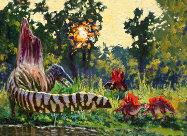 Peinture intitulée "Spinosaurus" par Sergei Krupkin, Œuvre d'art originale, Huile