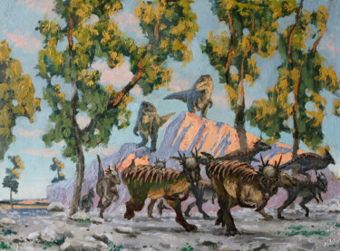 Pintura titulada "frightened herd of…" por Sergei Krupkin, Obra de arte original, Oleo