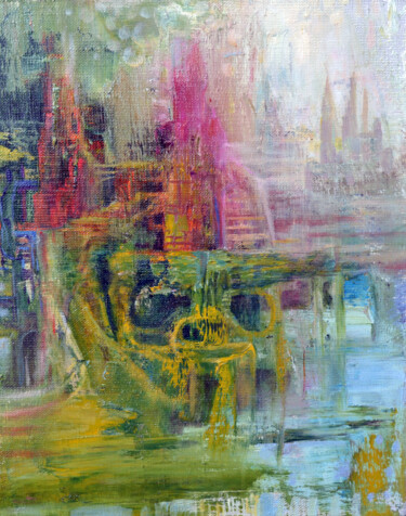 Schilderij getiteld "City from parallel…" door Sergei Lisitsyn, Origineel Kunstwerk, Olie Gemonteerd op Plexiglas