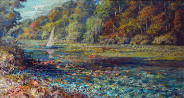 Peinture intitulée "Summer river" par Sergei Lisitsyn, Œuvre d'art originale, Huile Monté sur Carton