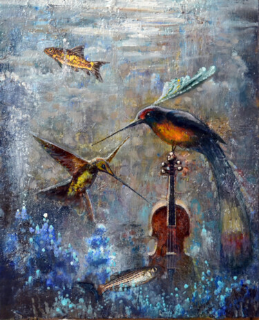 Peinture intitulée "Melody of the depths" par Sergei Lisitsyn, Œuvre d'art originale, Huile Monté sur Carton