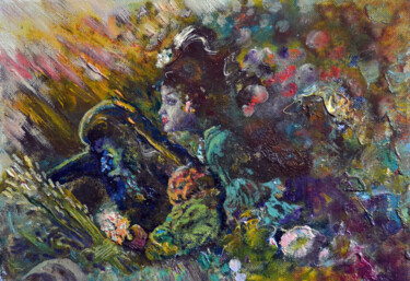 Painting titled "Youth and old age" by Sergei Lisitsyn, Original Artwork, Oil Mounted on Cardboard