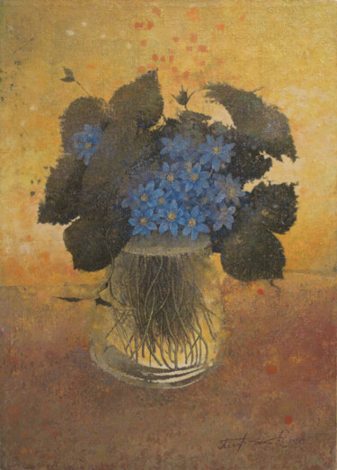 Картина под названием "Весенние цветы" - Sergej Pisarenko, Подлинное произведение искусства, Масло Установлен на Деревянная…