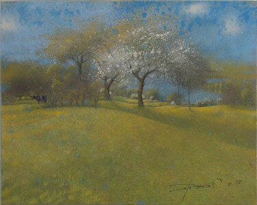 Pittura intitolato "Near the lake" da Sergej Pisarenko, Opera d'arte originale, Olio