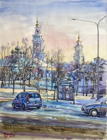 Schilderij getiteld "Кострома. В декабре…" door Sergej Smirnov, Origineel Kunstwerk, Aquarel