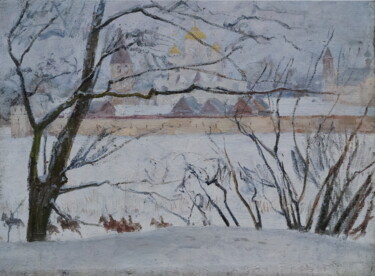 Peinture intitulée "Снежный день" par Sergei Iurevich Gusev, Œuvre d'art originale, Huile Monté sur Châssis en bois