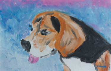 Pintura intitulada "Friendly Beagle" por Sergej Danko, Obras de arte originais, Óleo