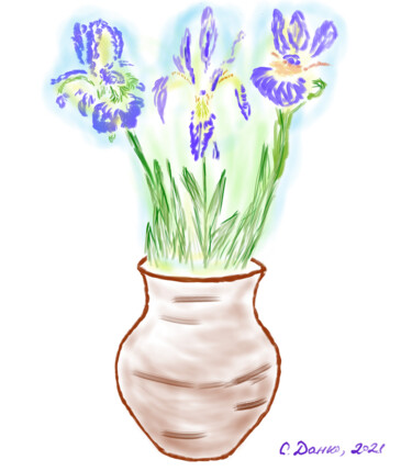 Digital Arts titled "Still life Irises i…" by Sergej Danko, Original Artwork, Digital Painting