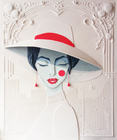 Ζωγραφική με τίτλο "GIRL IN A WHITE HAT" από Sergеу Mayatski, Αυθεντικά έργα τέχνης, Ακρυλικό