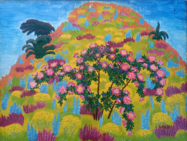 Peinture intitulée "Wild rosehip" par Sergey And Vera, Œuvre d'art originale, Tempera Monté sur Carton