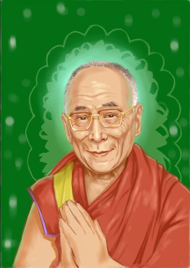 Digital Arts titled "The Dalai Lama" by Sergey Badmatsirenov, Original Artwork, Digital Painting