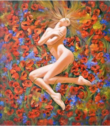 Картина под названием "the poppies" - Sergey Kolodyazhniy, Подлинное произведение искусства, Масло