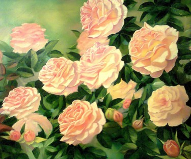 Картина под названием "Yellow roses" - Sergey Kolodyazhniy, Подлинное произведение искусства, Масло