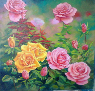 Картина под названием "Roses" - Sergey Kolodyazhniy, Подлинное произведение искусства, Масло