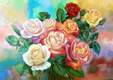 Картина под названием "Roses" - Sergey Kolodyazhniy, Подлинное произведение искусства, Масло