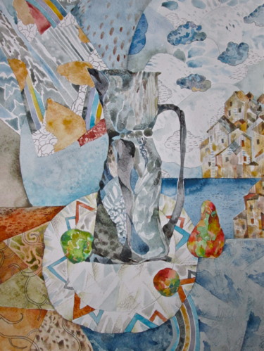Schilderij getiteld "Rainy StillLife" door Sergey Kostin, Origineel Kunstwerk, Aquarel