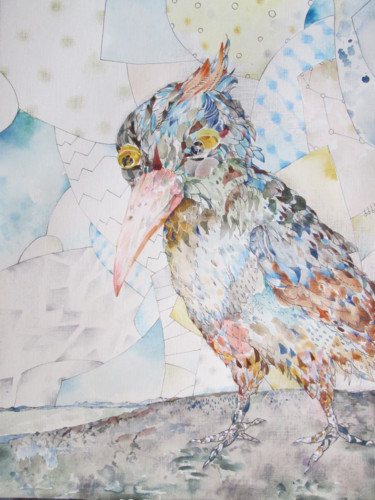 Malerei mit dem Titel "Serious Bird" von Sergey Kostin, Original-Kunstwerk, Aquarell