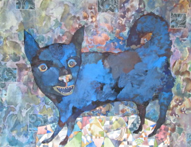 Картина под названием "Black Doggy" - Sergey Kostin, Подлинное произведение искусства, Акварель
