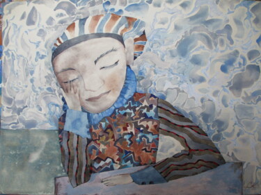 Pittura intitolato "Dreaming Clown" da Sergey Kostin, Opera d'arte originale, Acquarello