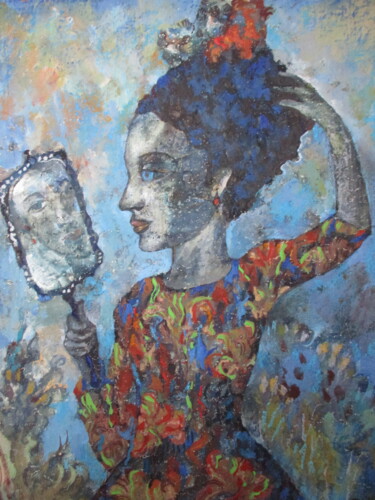 Pittura intitolato "Girl with a mirror" da Sergey Kostin, Opera d'arte originale, Acrilico