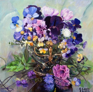 Painting titled "pansies" by Sergey Levin, Original Artwork, Oil